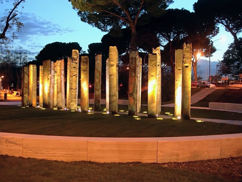 Scala e parapetto per il Monumento ai caduti di Nassiriya "La foresta d'acciaio" a Roma - Notturna